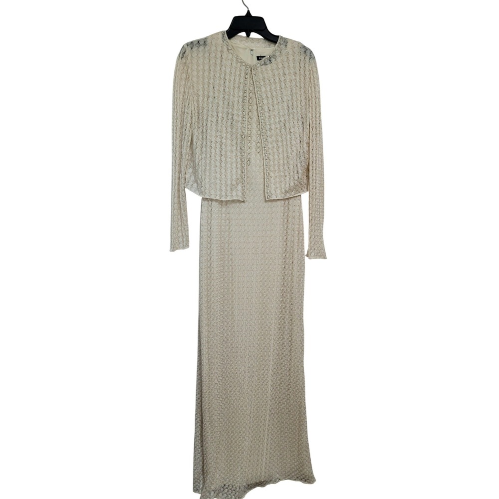 Rimini By Shaw Euc Elegant Cream Knit Maxi Dress with Matching Jacket